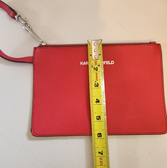 Karl Lagerfeld Red Pebbled Leather Envelope Clutch Bag Purse Wallet Wristlet - Picture 7 of 7